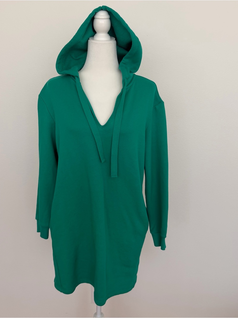 Universal Thread Green Hooded Sweatshirt Dress V-Neck Fleece Tunic Hoodie XS